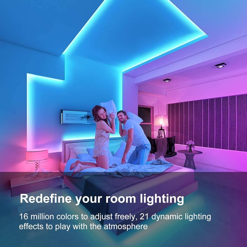 FBY 100 FT Led Lights for Bedroom, Music Synchronized RGB Bluetooth LED Lights, Smart Application and Remote Control Color Change LED Light Strips, Used for Home Room Lighting Decoration - Image 3